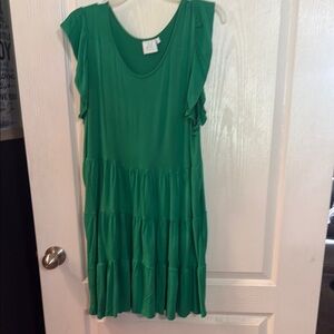 Green Sleeveless Midi Dress with Tiered Ruffles